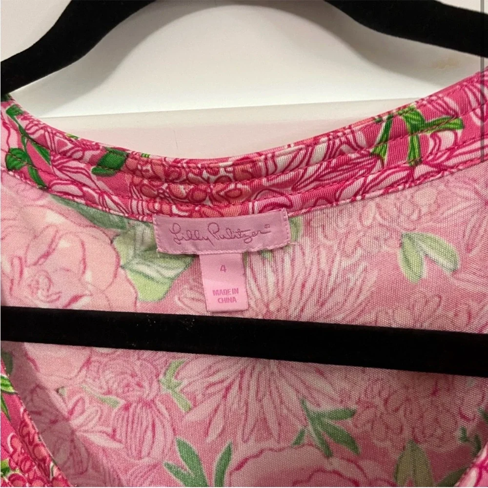 Lilly Pulitzer V-Neck Pink Floral Dress 100% Silk Excellent Condition - size 4 - Picture 4 of 5